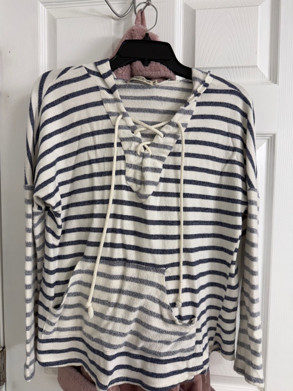 Chance or Fate Cream and Navy Striped Lace-Up Pullover Hoodie